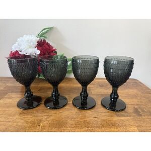Abbott Collection Pebble Black Glass Goblets‎ – Set of 4 Textured Wine Glasses